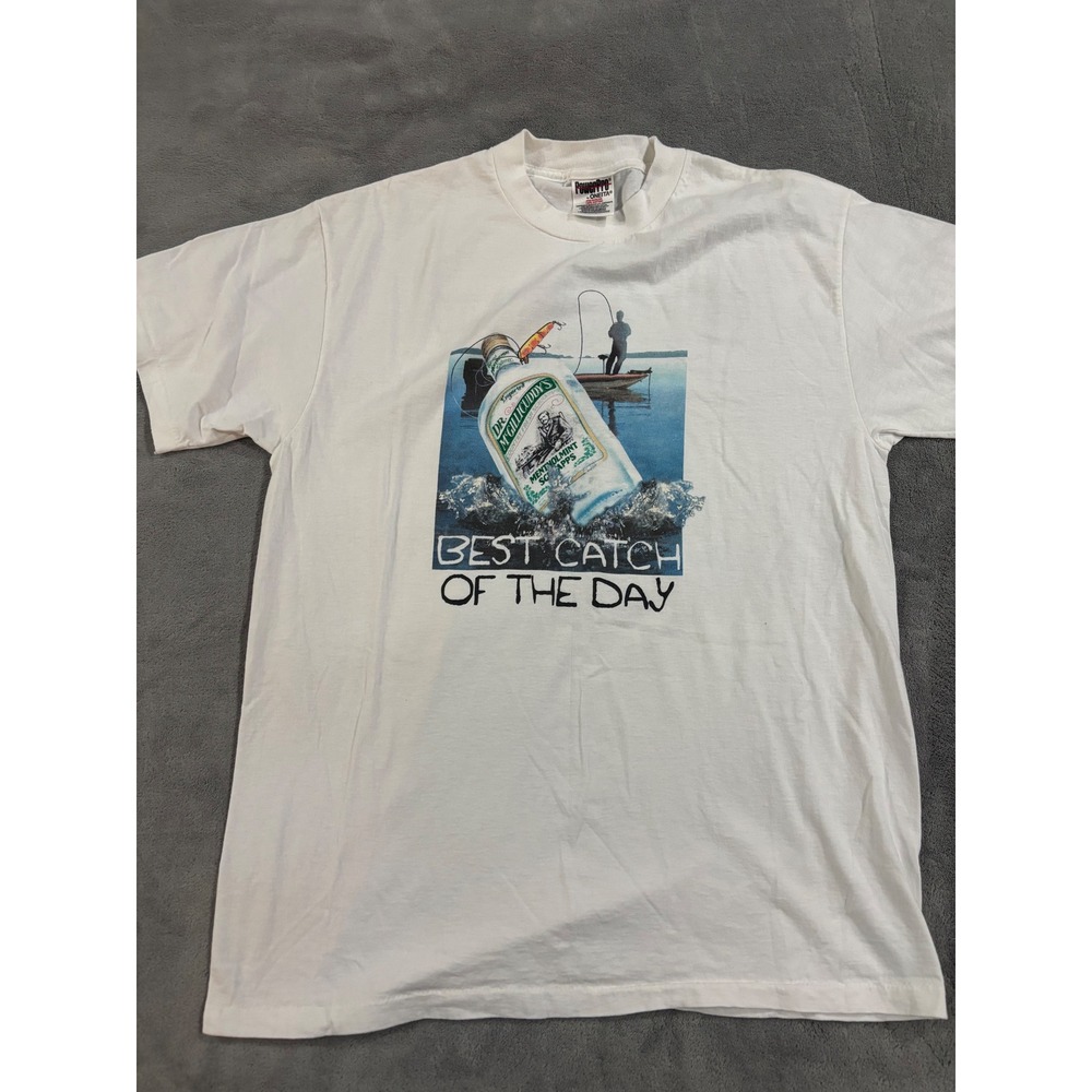 Vintage PowerPro Dr McGillicuddy's Fishing T-Shirt White Large Single Stitch
